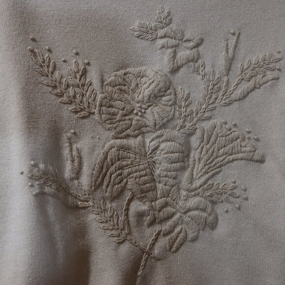 Liz Claiborne Cream Floral Appliqué Cotton Rayon Cardigan L Full Back Embroidery - Picture 11 of 16